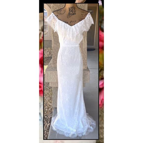 Lulus Cherished Forever White Off-the-Shoulder Lace Maxi Dress Size L - Picture 3 of 13